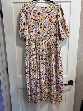 Old Navy XXL Floral Tiered Maxi Dress Puff Sleeve Pockets Cottagecore